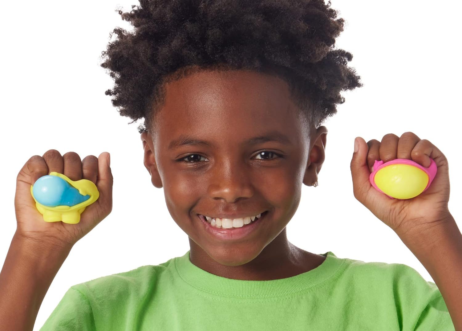 Hands holding a cluster of colorful squish toys